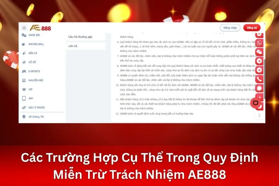 Các Trường Hợp Cụ Thể Trong Quy Định Miễn Trừ Trách Nhiệm AE888