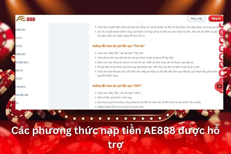 Các phương thức nạp tiền AE888 được hỗ trợ