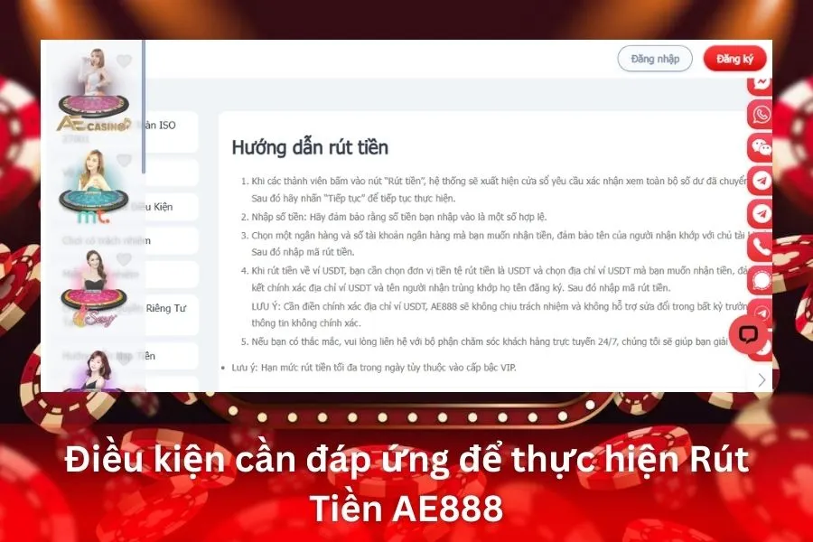 Điều kiện cần đáp ứng để thực hiện Rút Tiền AE888